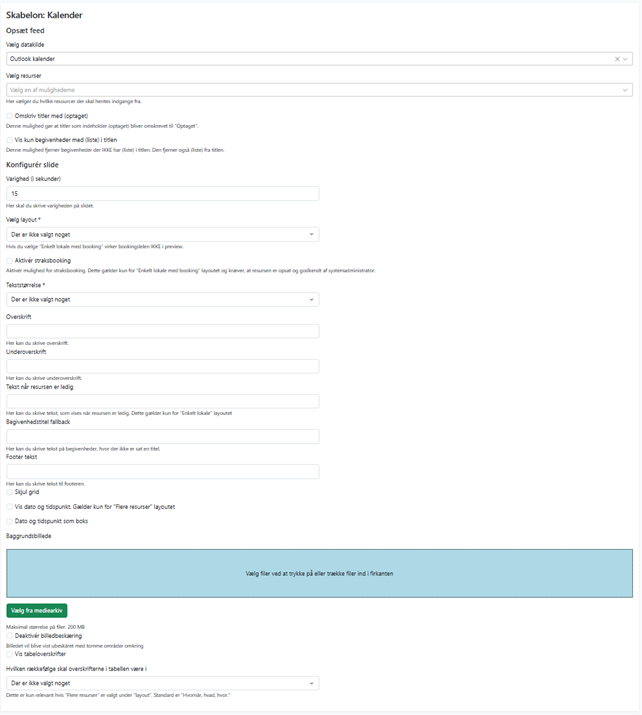 Felter i kalender skabelonen